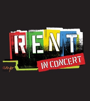 Text says RENT in Concert against a black background